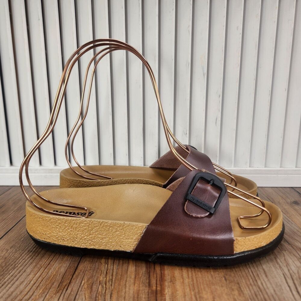 Aerosoft Telly Slide Womens Sz 5 EU 36 Brown Leather Boho Hippie Slip On Sandals